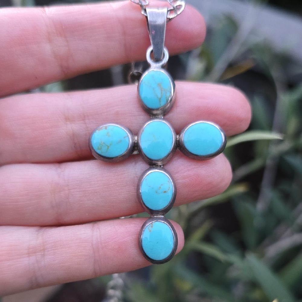 Turquoise Sterling Silver Cross Necklace